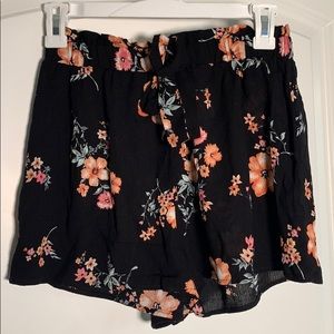 Black Floral Flowy Shorts